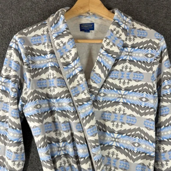 PENDLETON Harding Robe Womens Small Blue Grey White Geometric Southwestern Cozy - Picture 2 of 10